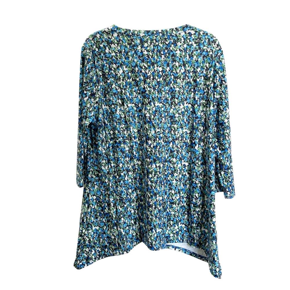 OFEEFAN Blue Floral Tunic Top 3/4 Sleeve Size Large - Picture 5 of 5